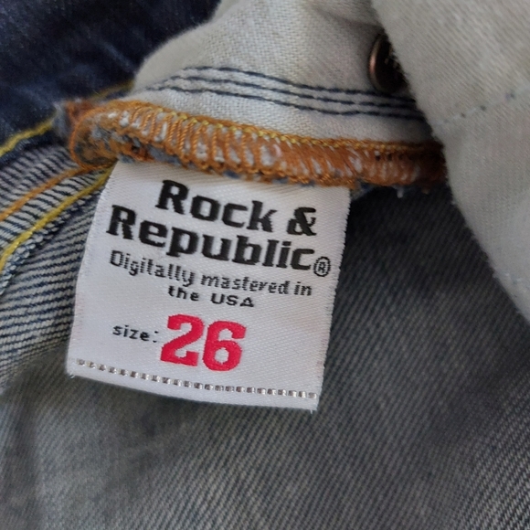 Rock & Republic Y2K Dark Wash Blue Wide Boot Leg 70' vibes Low Rise Jeans Sz. 26 - Picture 10 of 11